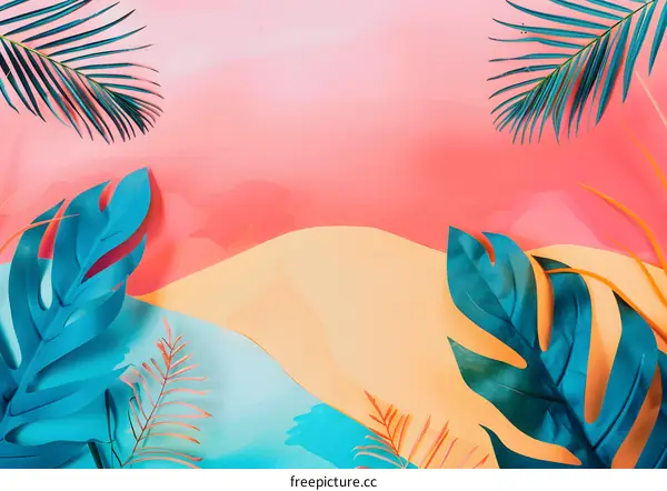 Tropical Leaf Pattern on Colorful Background