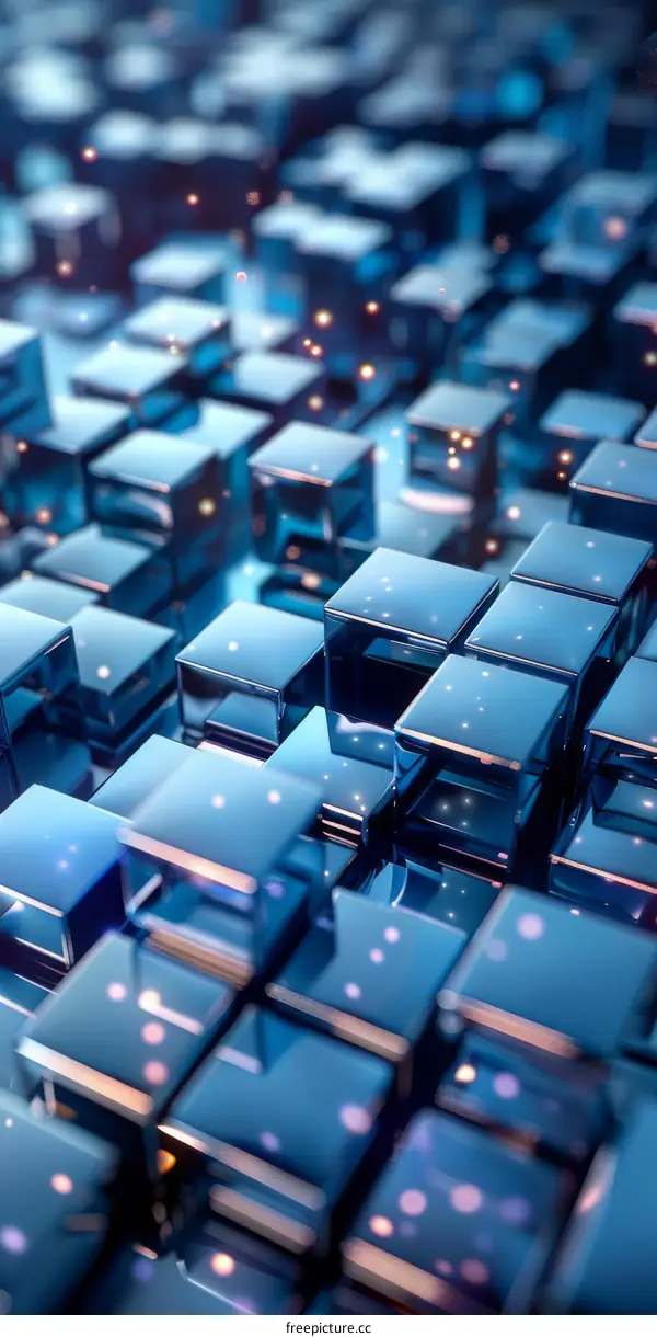 Blue 3D cubes backdrop with glowing particles