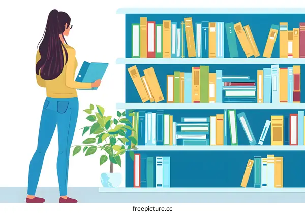 Woman Looking at Bookshelf with Many Books