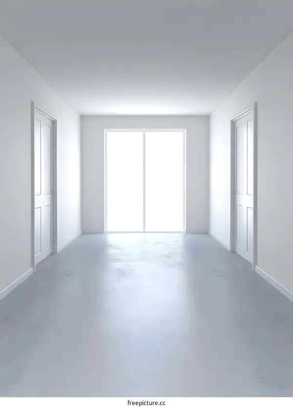 Minimalist White Room Interior Design With Two Doors and a Window