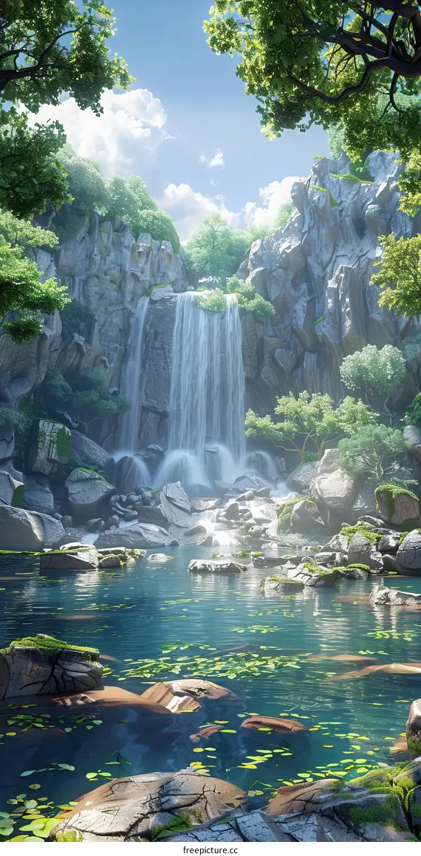 Majestic Waterfall Deep in the Forest