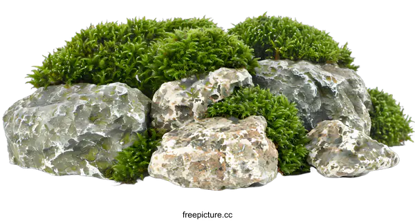 [Transparent Background PNG]Green Moss Covering Rocks Isolated On White Background