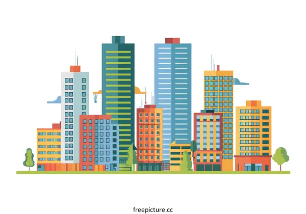 Flat Design Cityscape With Colorful Buildings