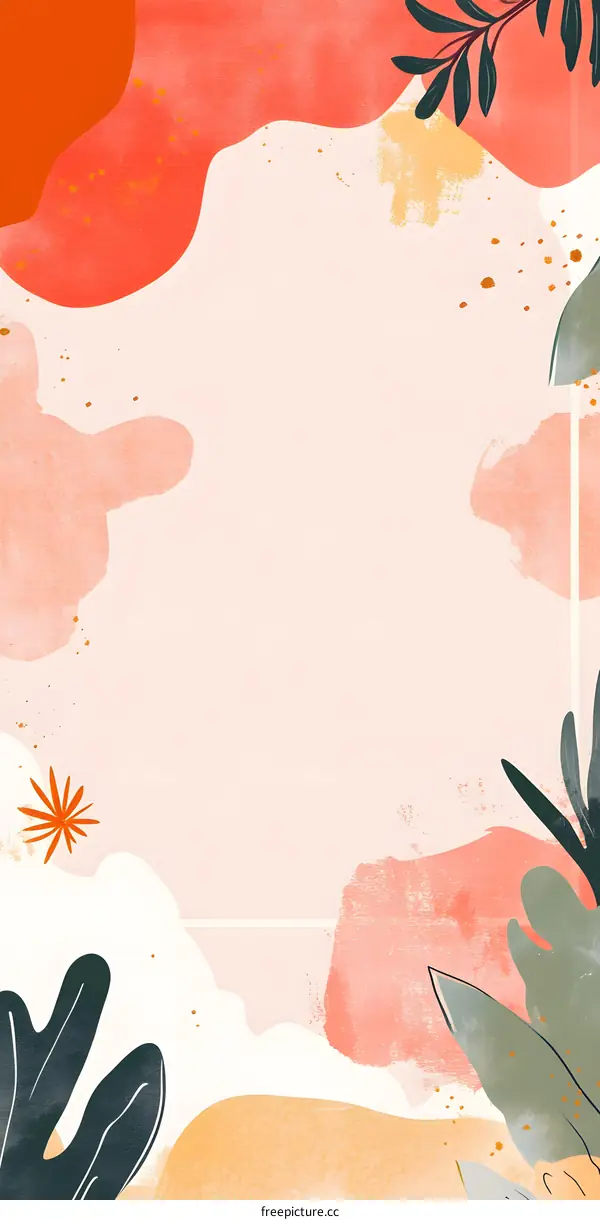 Abstract Watercolor Background With Leaves