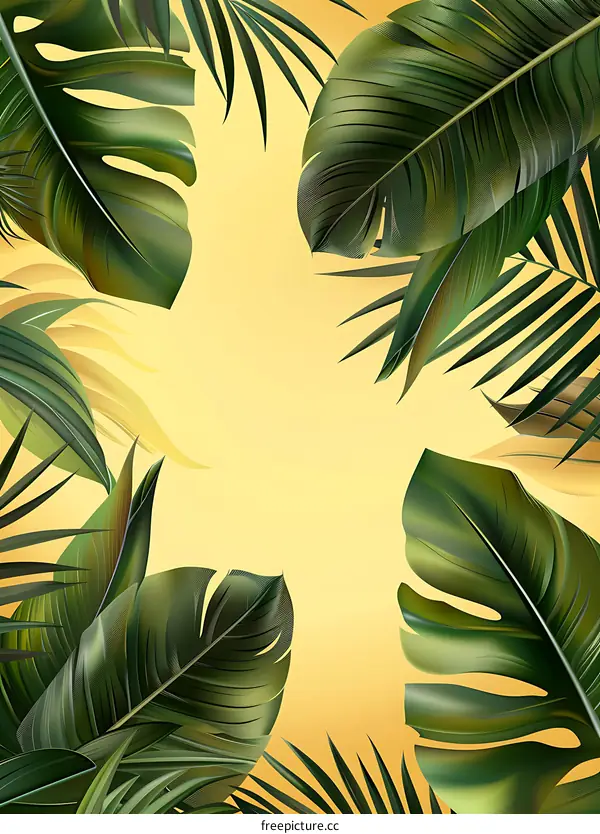Tropical Leaves Background Illustration With Yellow Background