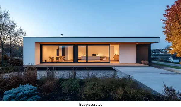 Modern House with Large Windows and Wooden Deck