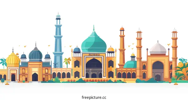 Beautiful Mosque Illustration With White Background