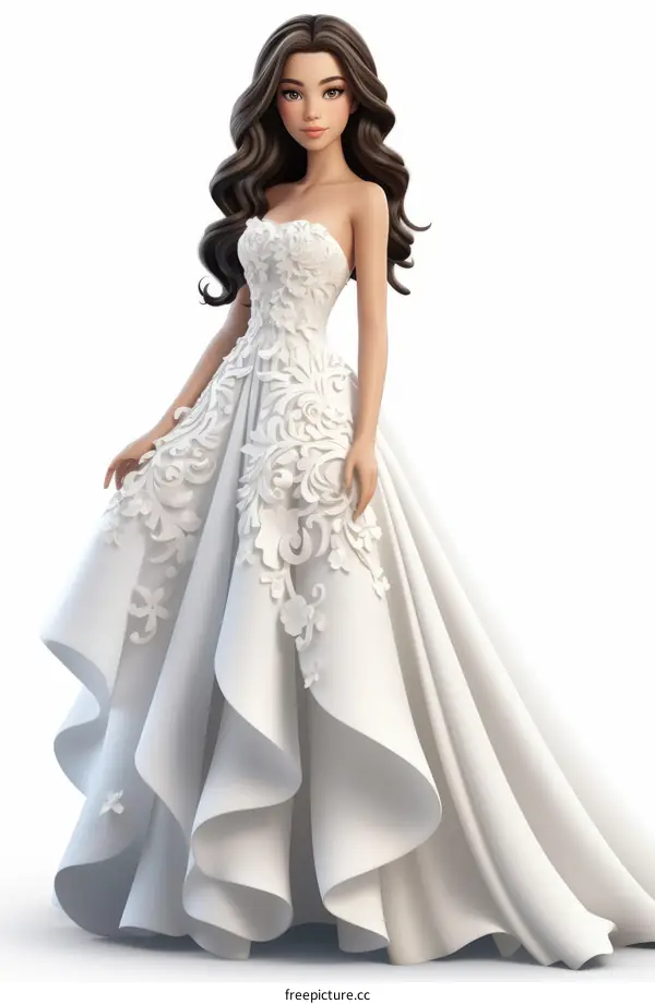 An Elegant Woman in a Long White Wedding Dress