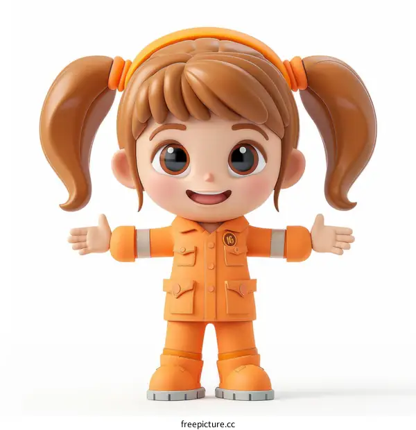 3D Illustration of a Girl in an Orange Jumpsuit
