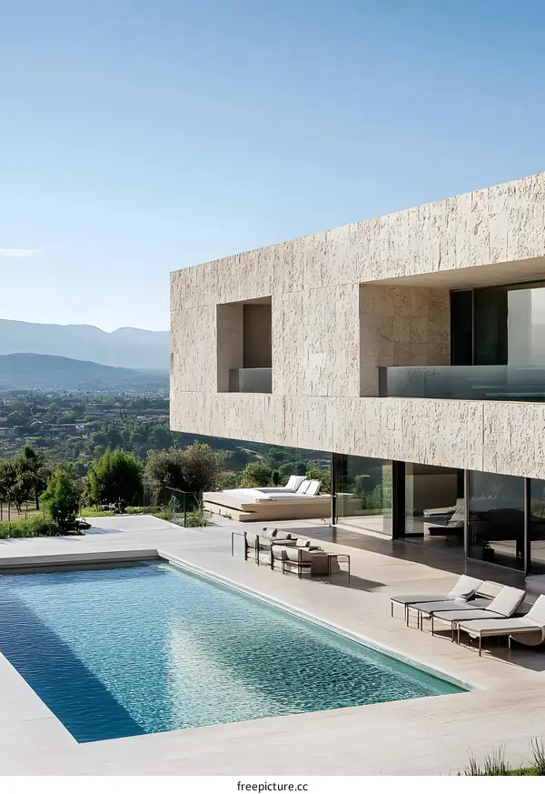 Modern Architecture with Swimming Pool and Mountain View