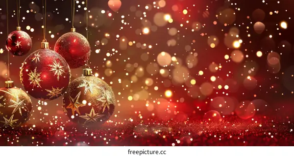 Festive Christmas Decorations with Red and Gold Snowflakes and Lights