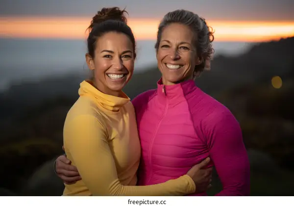Two women standing close to each other and smiling