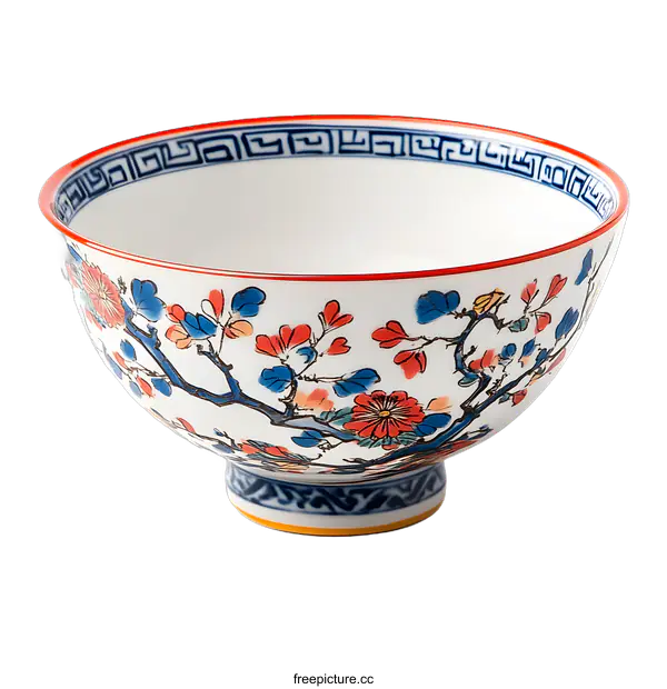 [Transparent Background PNG]White Ceramic Bowl with Floral Design