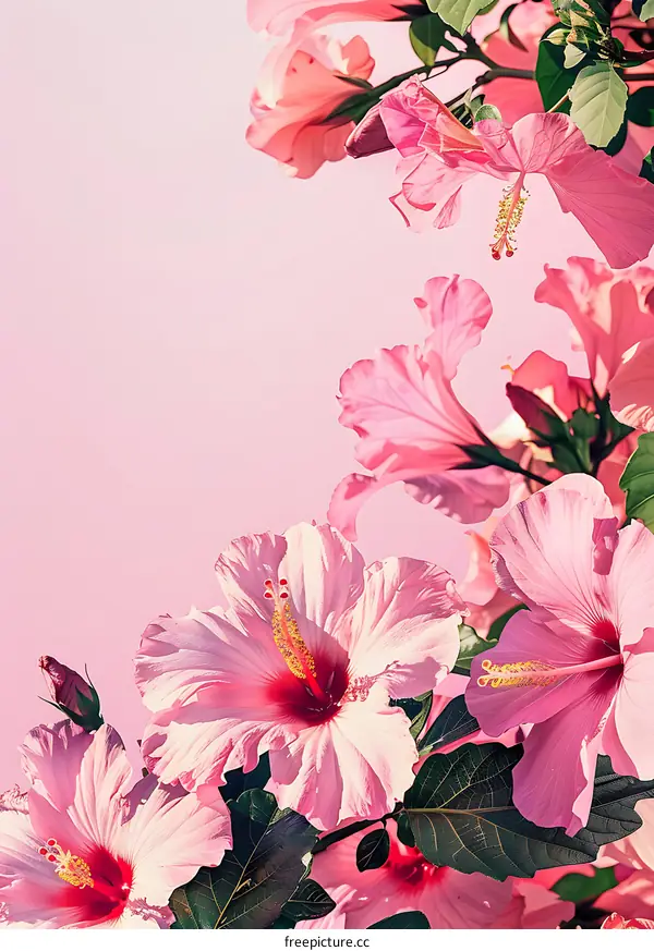 Pink Hibiscus Flower Bouquet With Pink Background