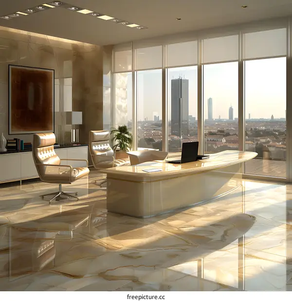 Modern office interior with panoramic city view