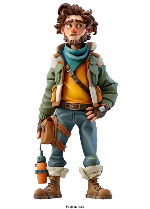 [Transparent Background PNG]3D Render of a Male Explorer Ready for Adventure