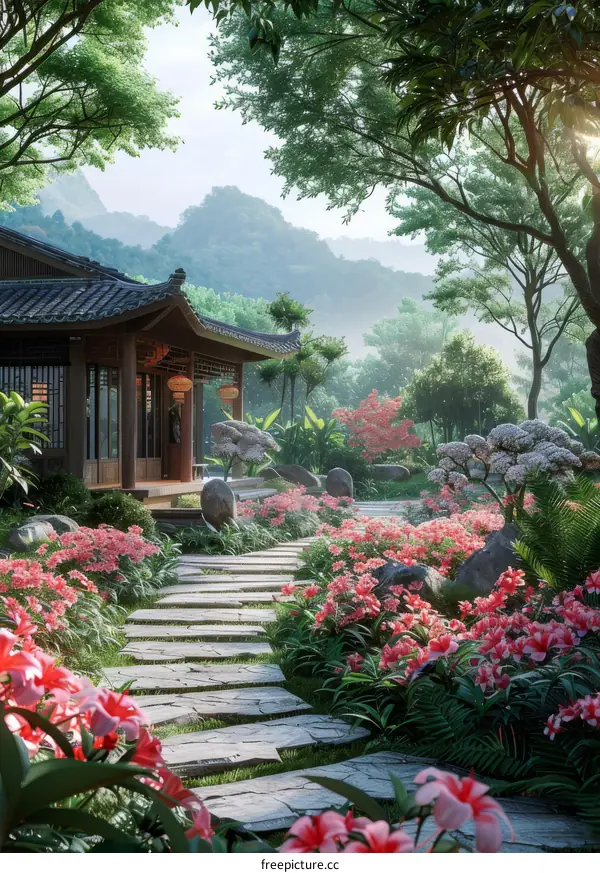 Chinese Courtyard in a Scenic Hillside Setting