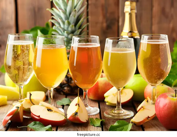 Apple Cider Glasses with Pineapple and Apples