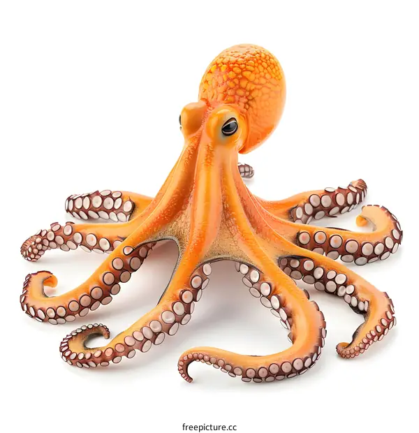 An orange octopus isolated on a white background
