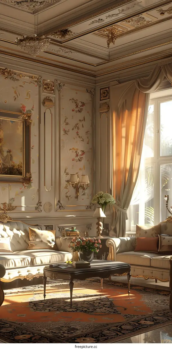 Elegant Vintage Luxury Living Room Illustration