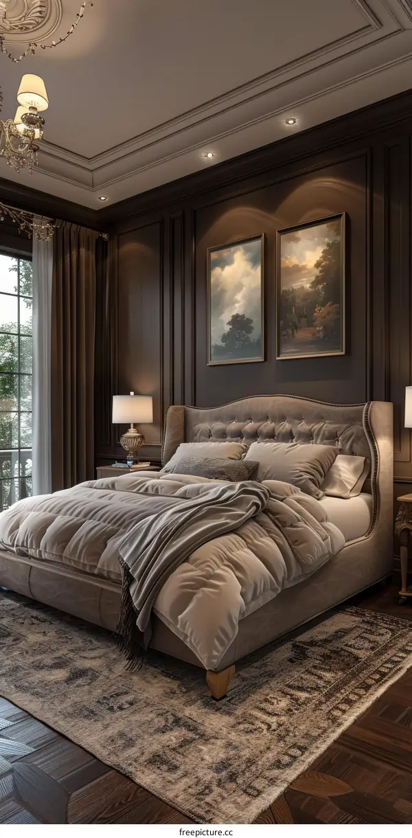 Luxury Master Bedroom Design with Dark Wood Accents