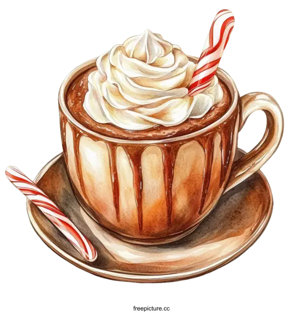 [Transparent Background PNG]Watercolor Illustration of a Delicious Hot Chocolate