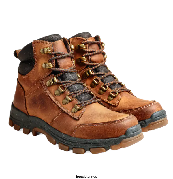 [Transparent Background PNG]Pair of Brown Leather Hiking Boots