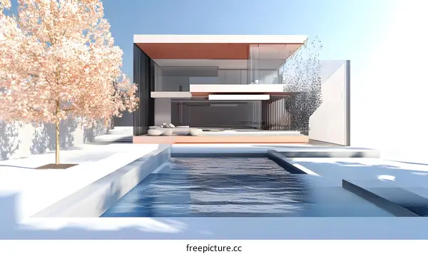 Modern House with Swimming Pool and Tree