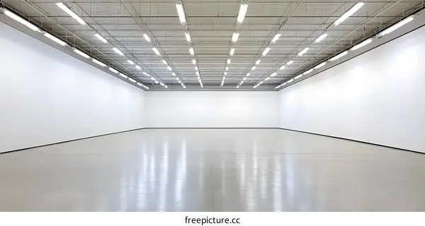 Empty White Room With Fluorescent Lights