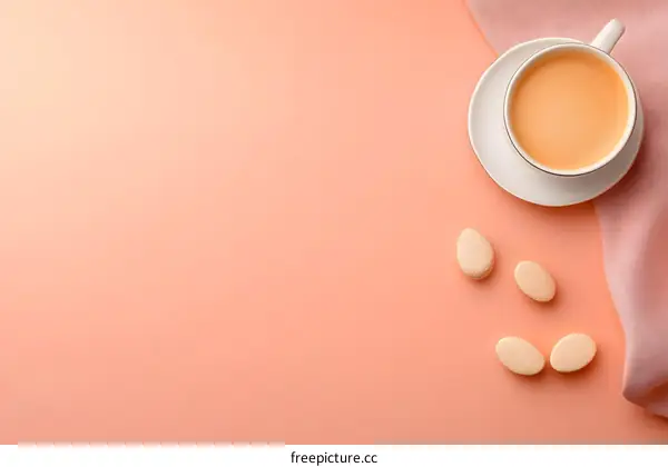 Flat Lay of Coffee Cup with Pill Tablets on Pink Background