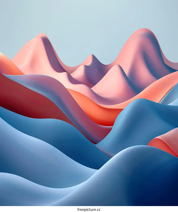 Abstract Wavy Landscape with Blue and Pink Hues