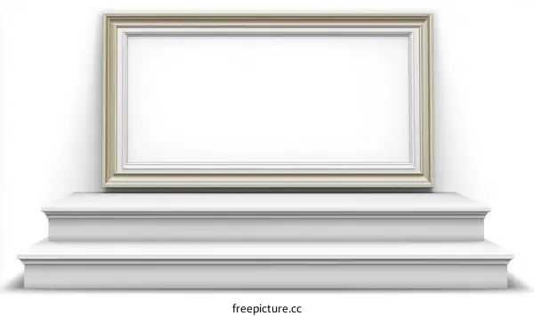 Empty Picture Frame on a White Step Platform
