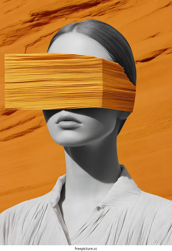 Woman with Her Eyes Covered by a Stack of Wood