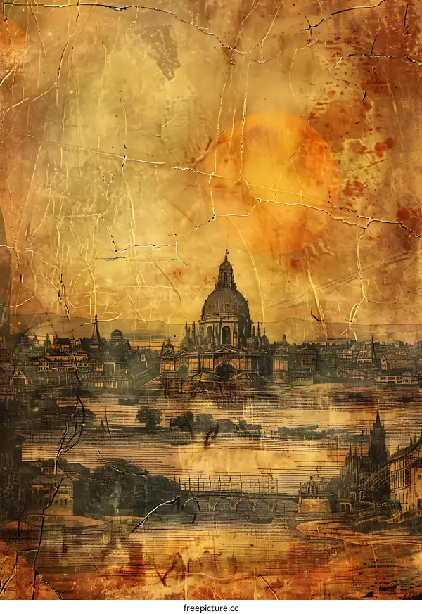 Vintage Grunge Texture Background with Cityscape