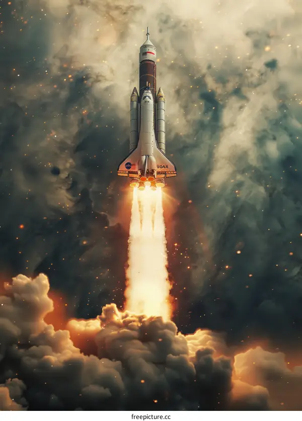 Space Shuttle Atlantis Launching into Space