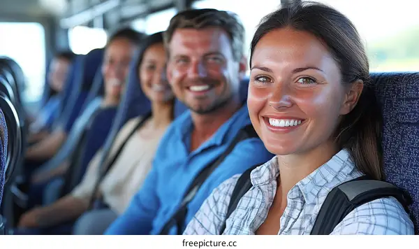 Happy Passengers on a Bus Journey