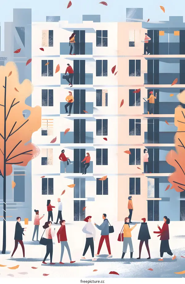 Autumn in the City Building with People