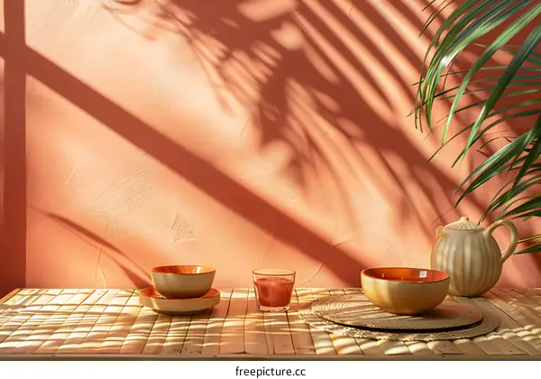 Minimalist Still Life with Palm Leaves and Table Setting