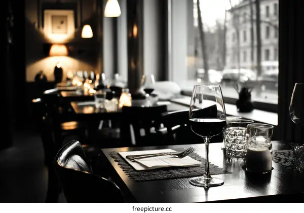 Restaurant Interior with Wine Glasses and Ambiance