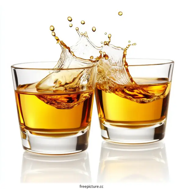 Whiskey Splashing in Two Glasses