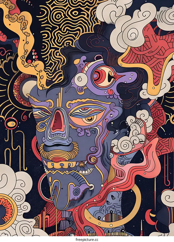 Abstract Illustration Of A Colorful Face With Intricate Details