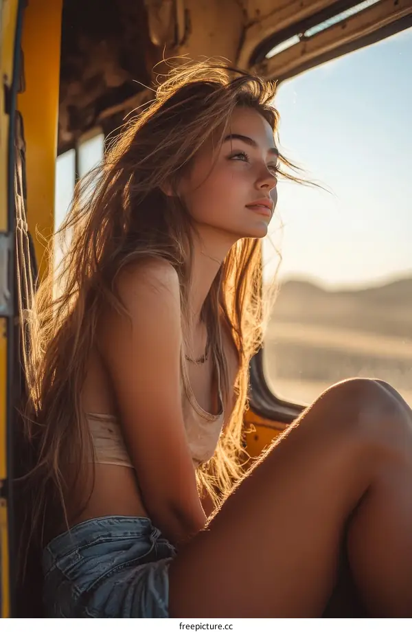 Beautiful Woman in a Vintage Vehicle