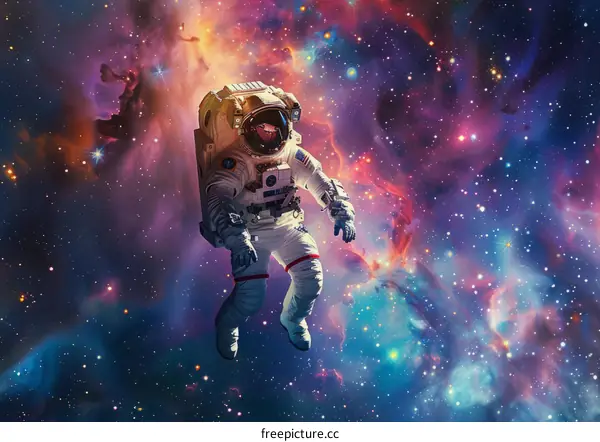 Astronaut in spacesuit floating in the vastness of space