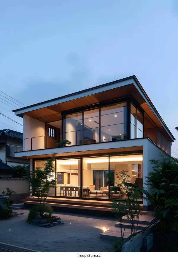 Modern Japanese House with Glass Walls and Wooden Deck