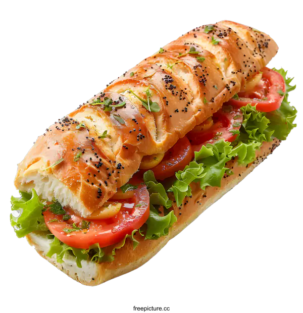 [Transparent Background PNG]Delicious baguette sandwich with lettuce and tomato