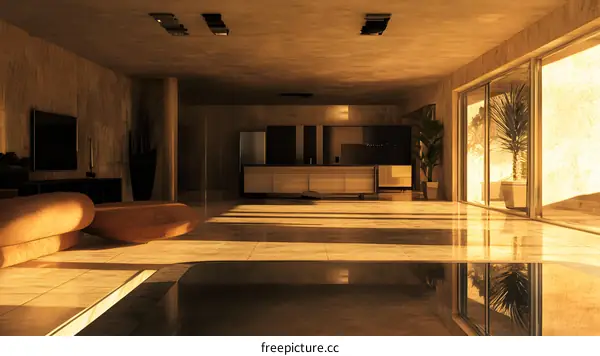 Modern Minimalist Interior Design with Golden Hues