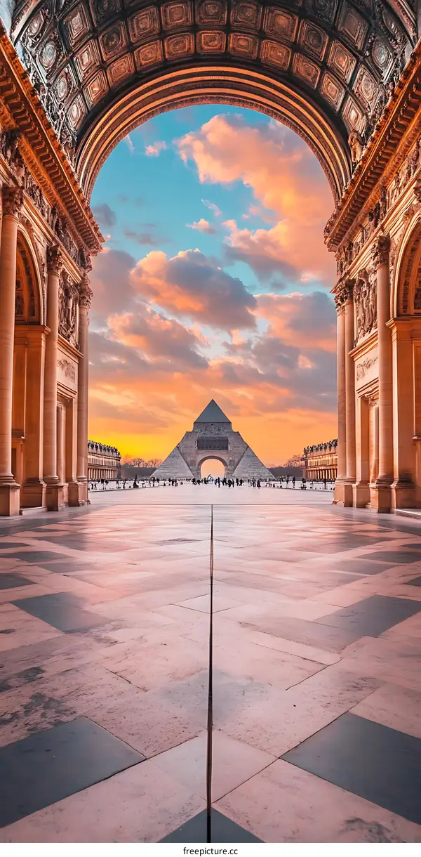 Paris Pyramid View Through Archway
