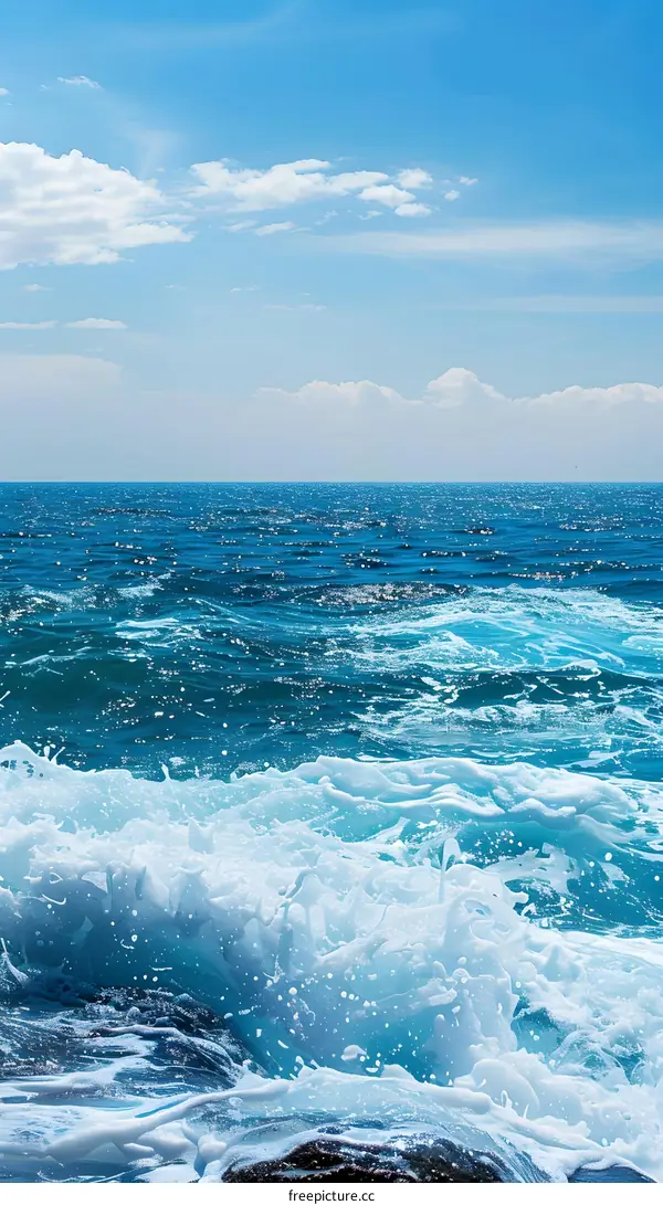 Blue Ocean Waves Crashing on Rocks