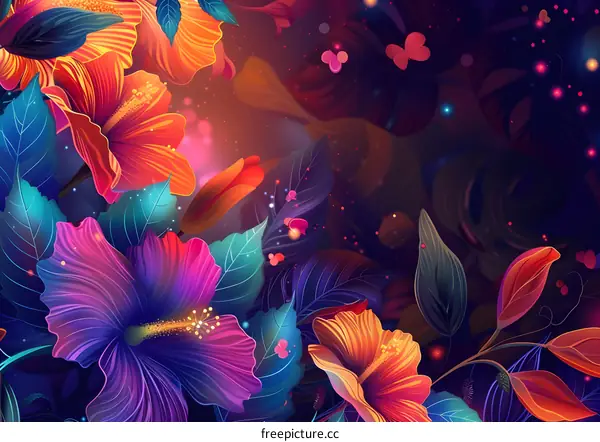 Glowing flowers with butterflies