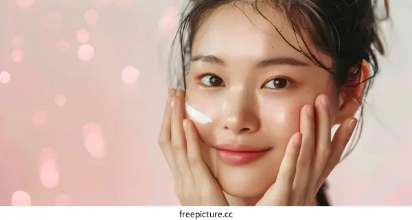 Beautiful Asian Woman Applying Moisturizer on Her Face